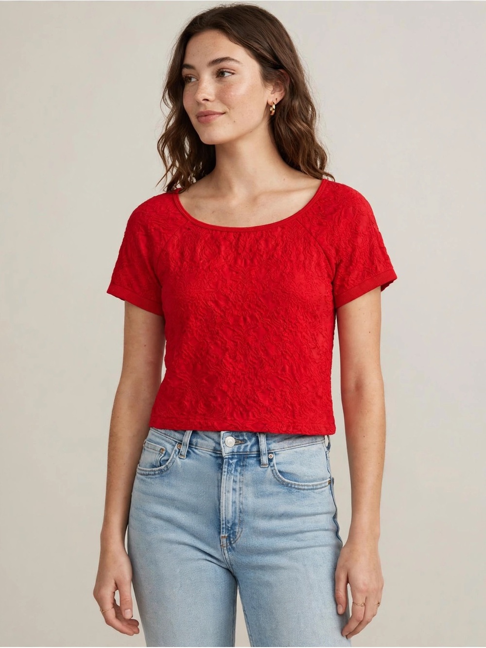 Olive & Oak Red Short-Sleeve Scoop Neck Top